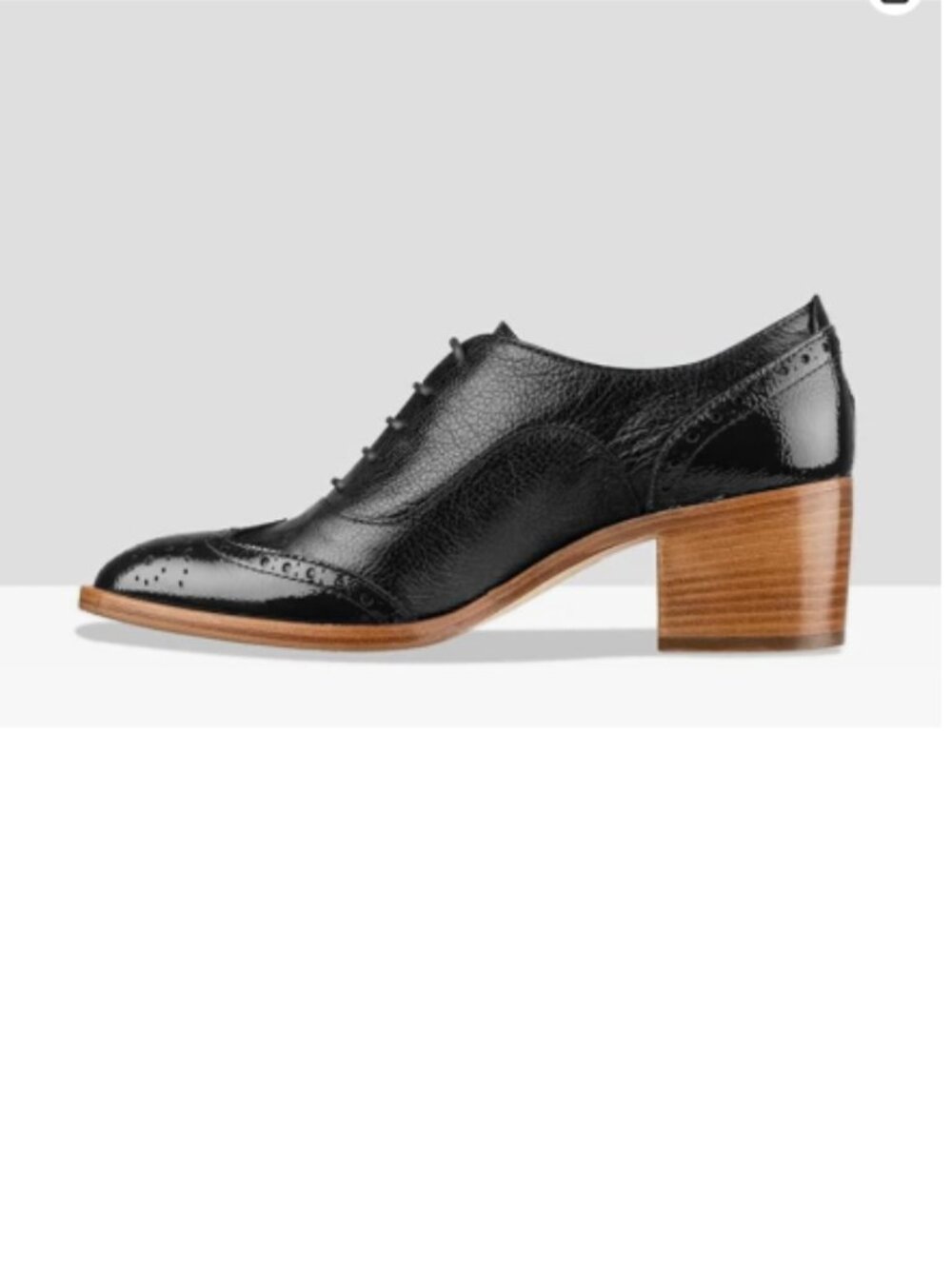 FOWT Black Women's Perforated Lace-Up Oxfords Almond Toe Mid Chunky Heel Brogues